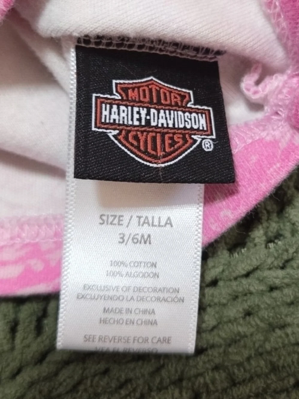 Harley Davidson Baby Hat Beanie Pink Logo Print 3-6 Months